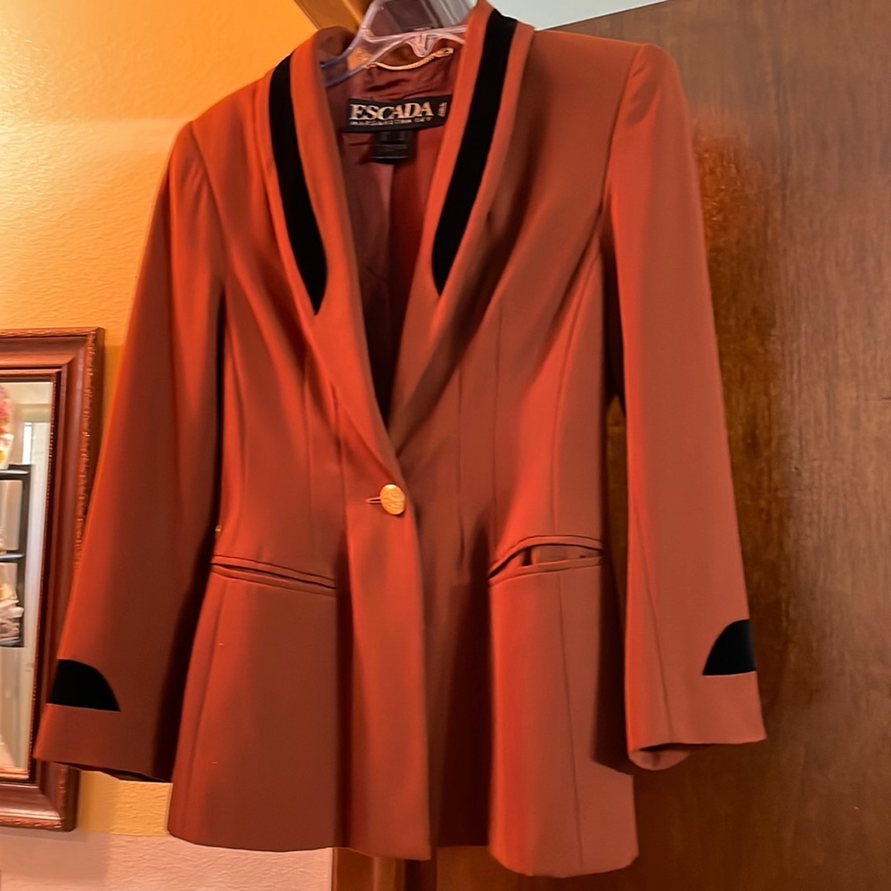 Escada by Margaretha Ley Copper Vintage Blazer with black velvet hits on collar